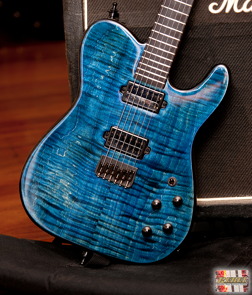 Rebel Custom Guitars Jean Genie - Figured Maple Denim Burst under High Gloss 2K - Image 3