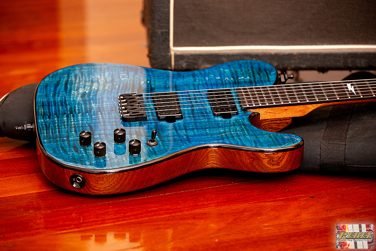 Rebel Custom Guitars Jean Genie - Figured Maple Denim Burst under High Gloss 2K - Image 8