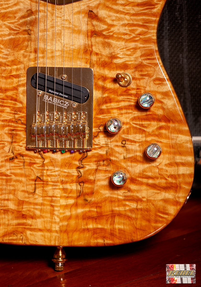 Rebel Custom Guitars Tele Shaped Body with Quilt Maple Top over American Red Alder. - Image 3