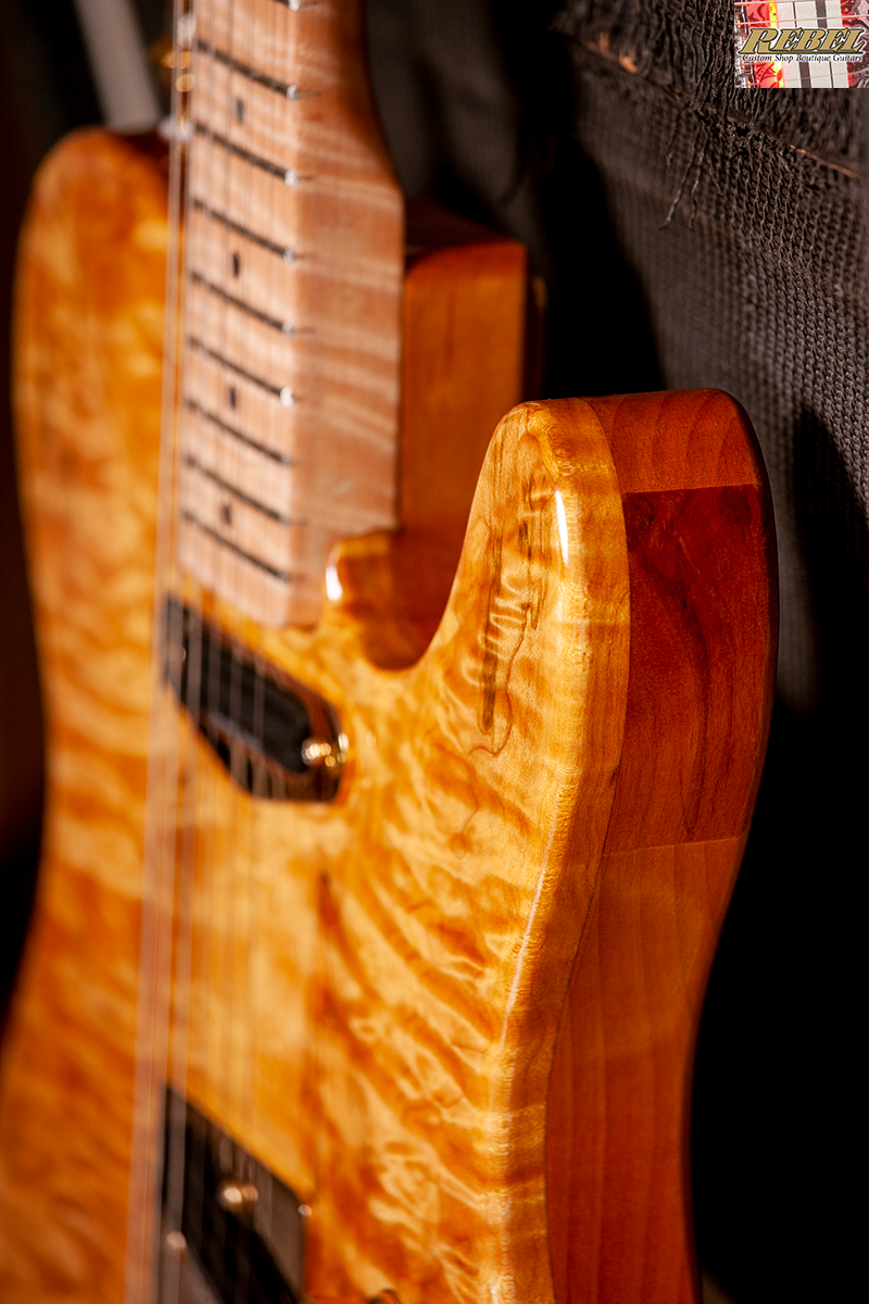 Rebel Custom Guitars Tele Shaped Body with Quilt Maple Top over American Red Alder. - Image 4
