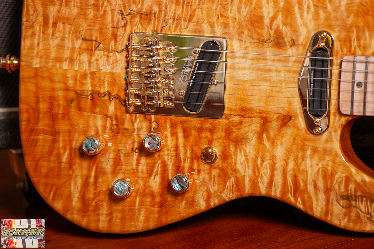 Rebel Custom Guitars Tele Shaped Body with Quilt Maple Top over American Red Alder. - Image 7