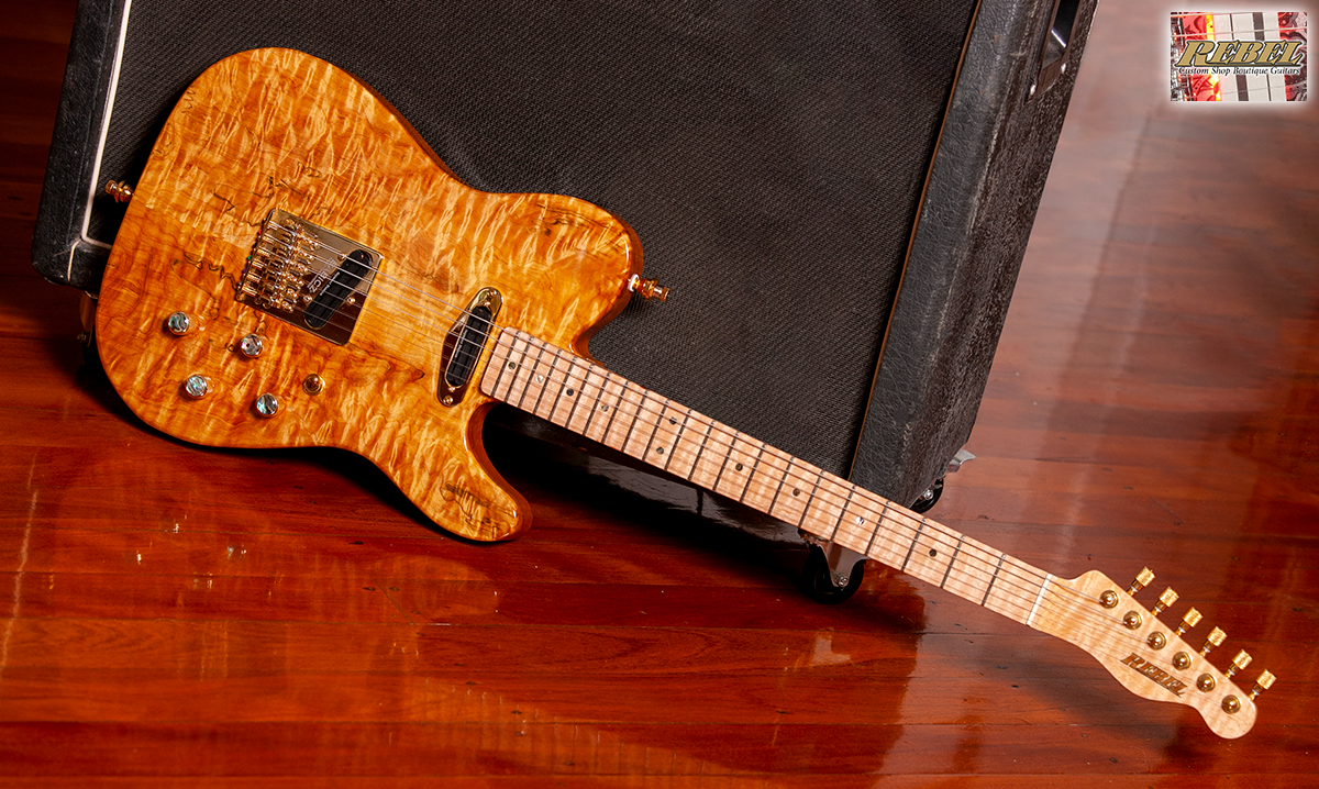 Rebel Custom Guitars Tele Shaped Body with Quilt Maple Top over American Red Alder. - Image 8