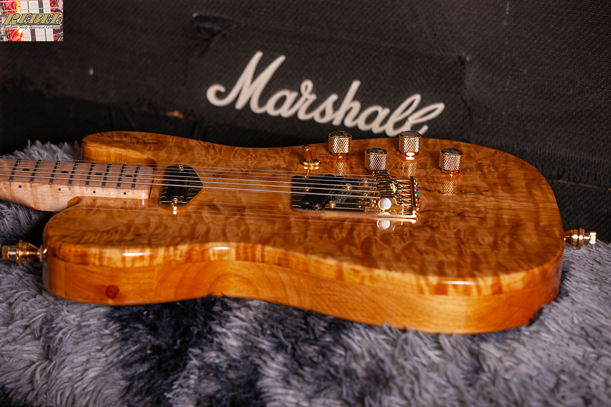 Rebel Custom Guitars Tele Shaped Body with Quilt Maple Top over American Red Alder. - Image 11