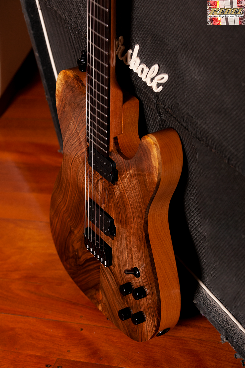 Rebel Custom Guitars Tele Shaped Body with Figured Walnut Top over Alder, Alpha-Omega Humbuckers - Image 4