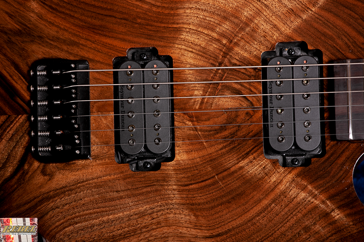 Rebel Custom Guitars Tele Shaped Body with Figured Walnut Top over Alder, Alpha-Omega Humbuckers - Image 7