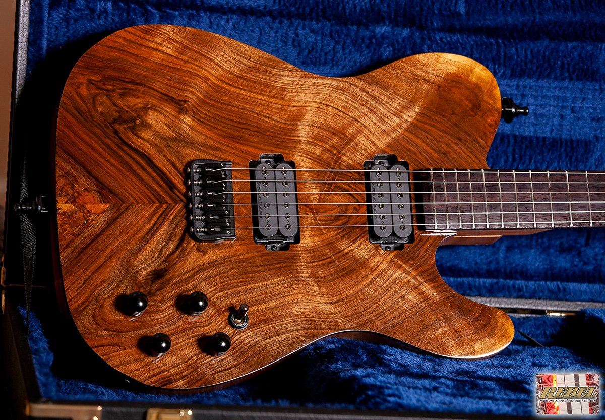 Rebel Custom Guitars Tele Shaped Body with Figured Walnut Top over Alder, Alpha-Omega Humbuckers