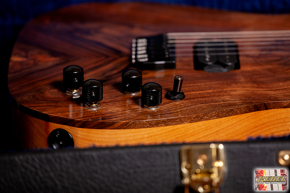 Rebel Custom Guitars Tele Shaped Body with Figured Walnut Top over Alder, Alpha-Omega Humbuckers - Image 10