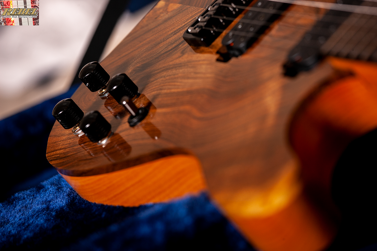 Rebel Custom Guitars Tele Shaped Body with Figured Walnut Top over Alder, Alpha-Omega Humbuckers - Image 11